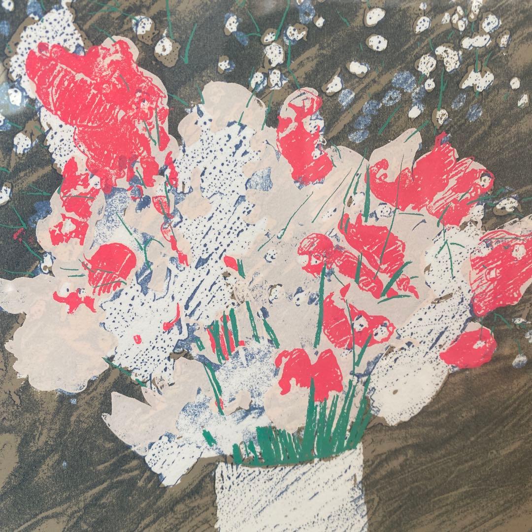 福本吉秀　シルクスクリーン スイトピー　リトグラフ 16/100 金フレーム