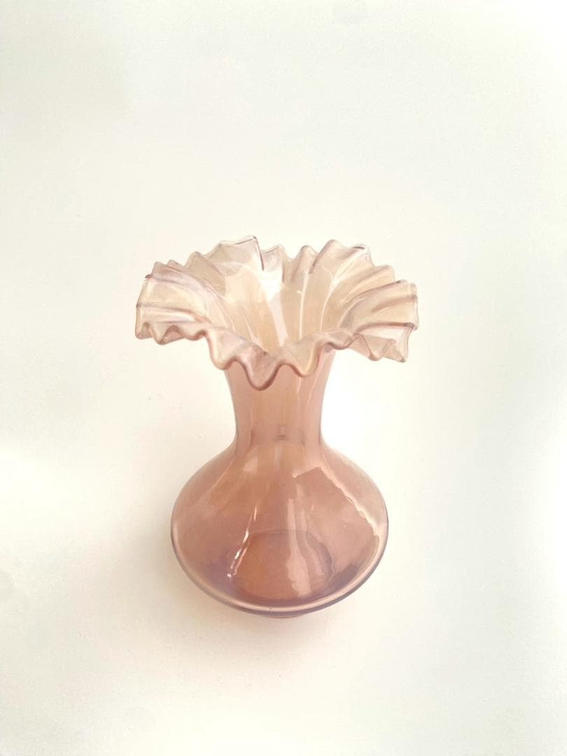 花瓶 ラトビアガラス フリル ×マーブル ピンク フラワーベース 花器 ①