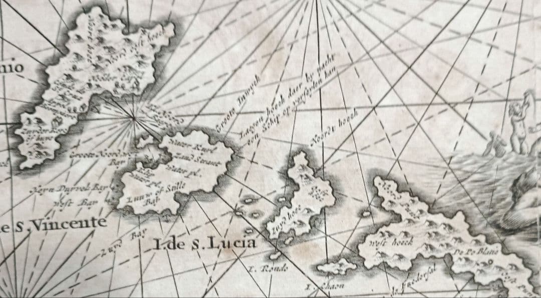 額装品　古地図　1670年頃　J.オーギルビー　「カーボべルデ諸島」海図