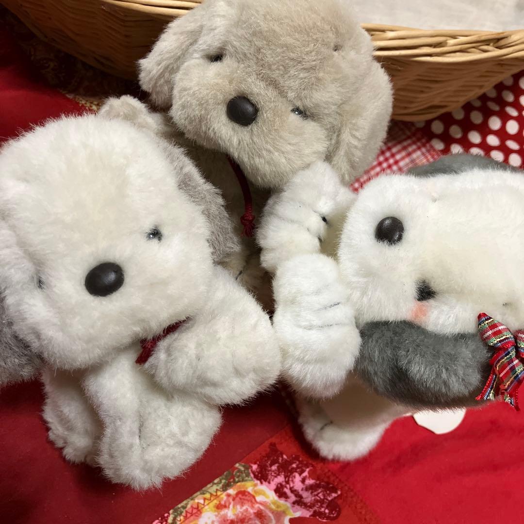 レトロぬいぐるみ　うめ吉寝そべり　3体セット　中島潔　ぬいぐるみ犬　子犬