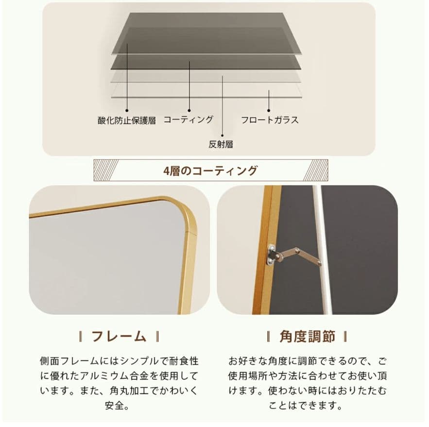 スタンドミラー 大きめ ホワイト 北欧スタイル