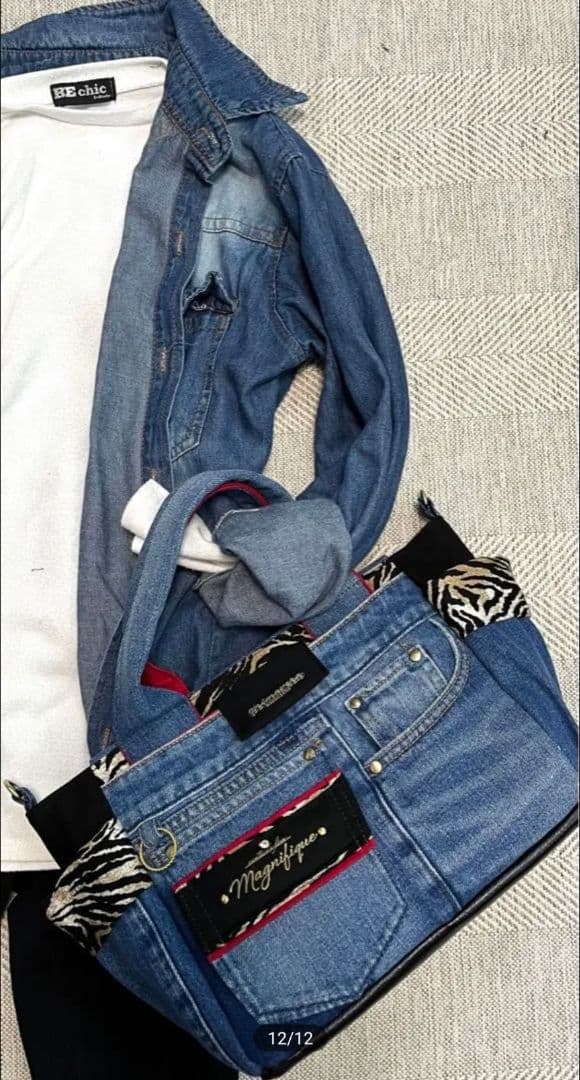 デニムリメイクバッグ（L）No.1002☆ハンドバッグ　　　マザーズバッグ