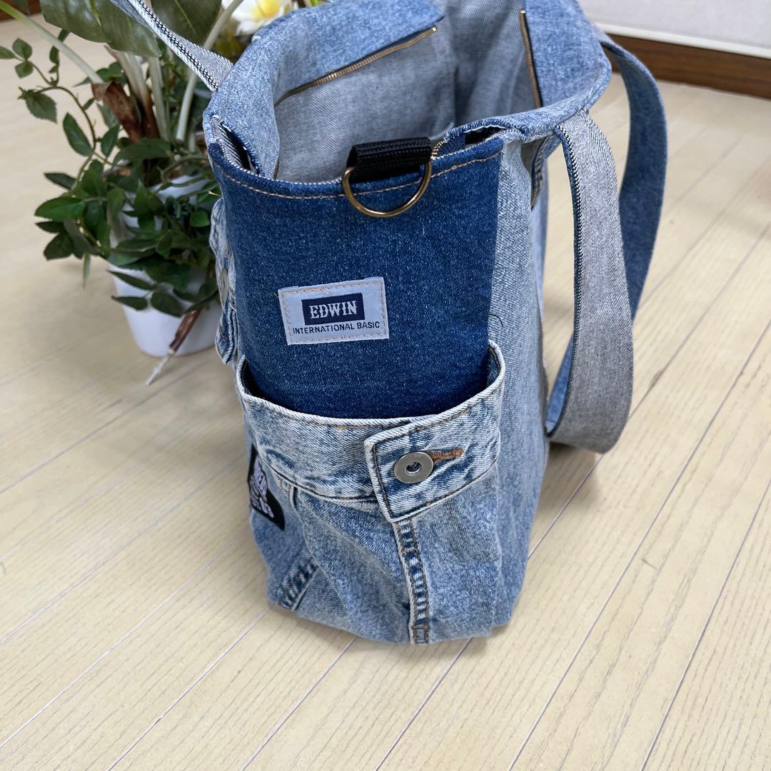 Big size バック　デニムリメイクトートバッグ　ショルダー　ハンドメイド