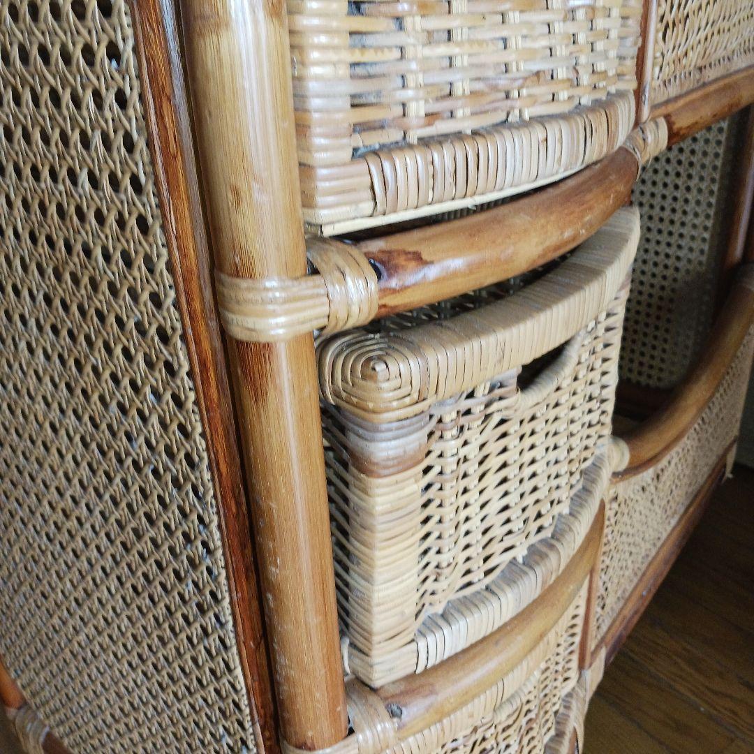 ラタン製 3段引き出しチェスト　オープンシェルフ　キャスター付き