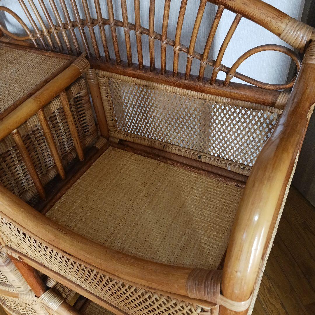 ラタン製 3段引き出しチェスト　オープンシェルフ　キャスター付き