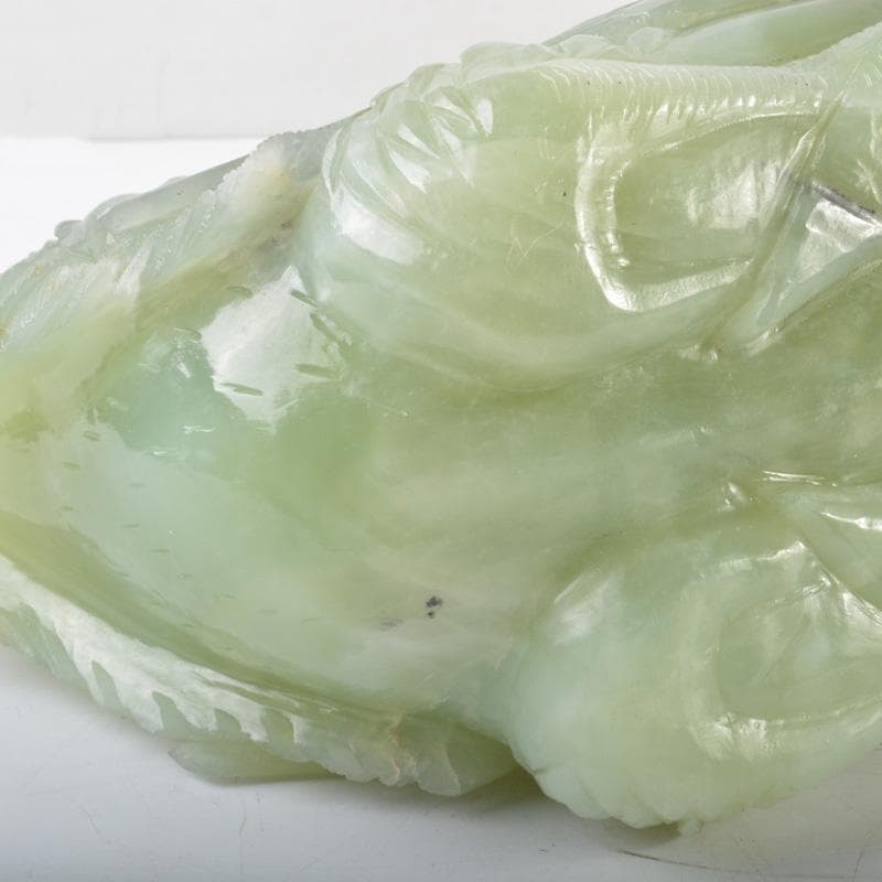 中国　玉石彫刻　鳥親子　香炉　唐木台付　M　5529A