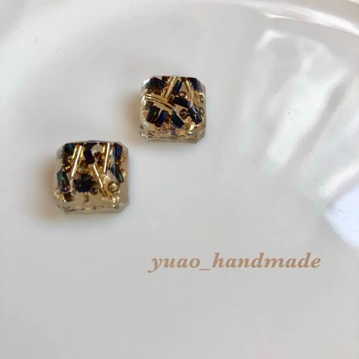 ジュエルカットゴールド イヤリング ピアス ハンドメイド