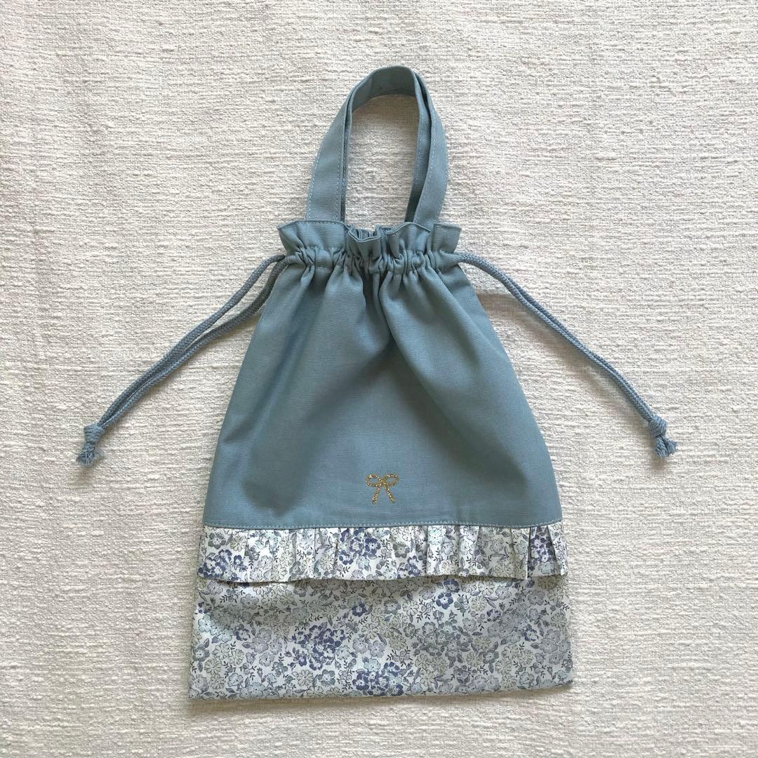 mik！花柄フリルレッスンバッグ+上履き袋+体操服袋セット　フレンチブルー