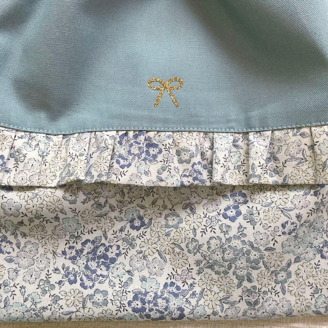mik！花柄フリルレッスンバッグ+上履き袋+体操服袋セット　フレンチブルー