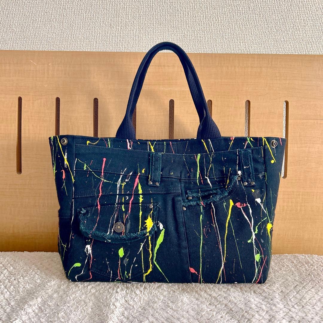 Meeさまオーダー。ペイントデニムリメイクトートバッグ【ハンドメイド】