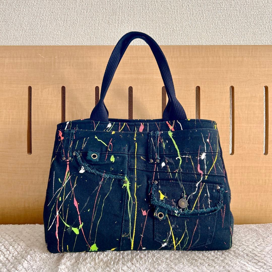 Meeさまオーダー。ペイントデニムリメイクトートバッグ【ハンドメイド】