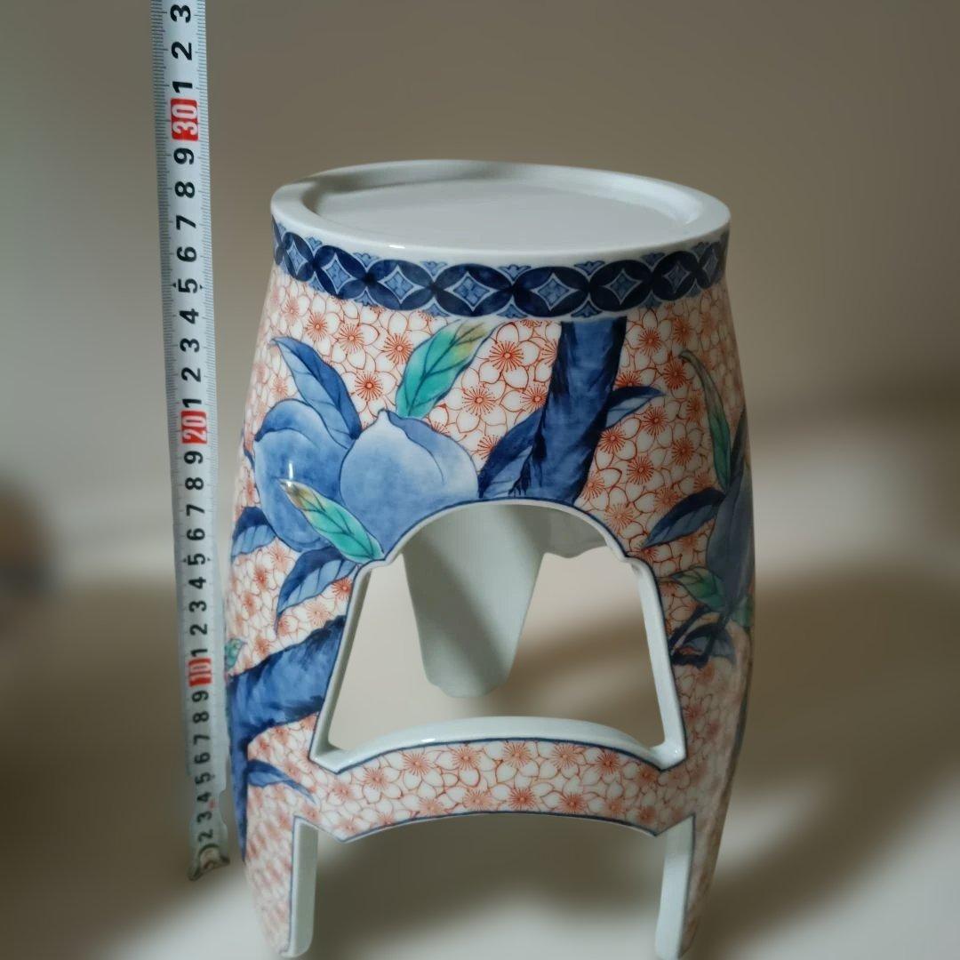 花柄陶器花瓶 ✿市川光春　鍋島御庭焼　桃文台付花瓶
