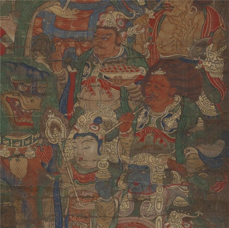 釈迦十六善神像図 釈迦図 仏画 阿弥陀仏 縦幅 釈迦 絹布 絹本 掛け物 未表装