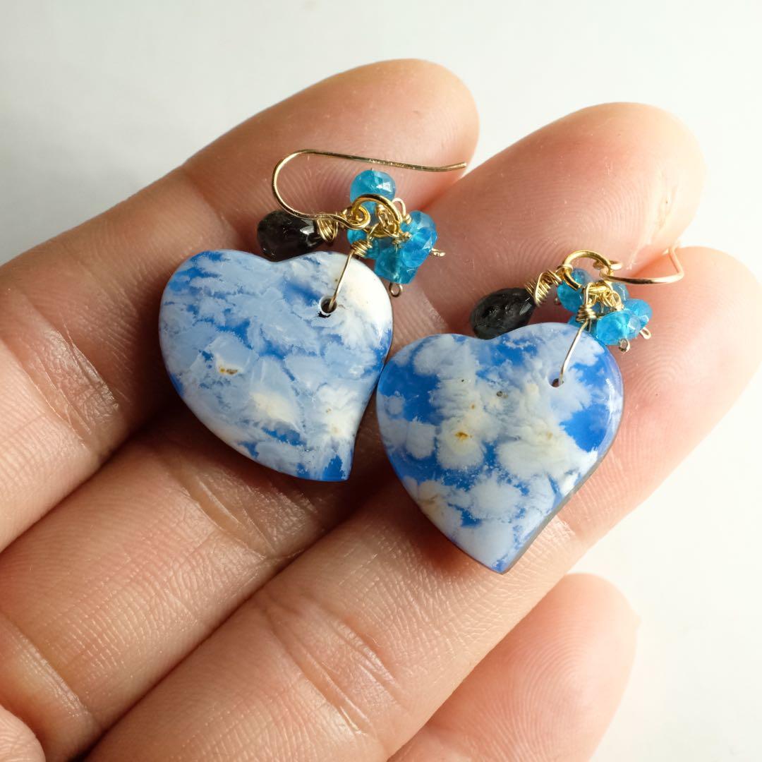 14kgfプルームアゲートハートピアス/イヤリング