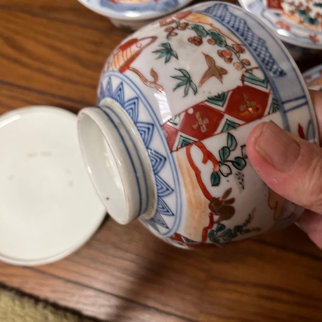 限定最終処分特価古伊万里色絵蓋付お茶碗五客煮物鉢　大きめ　完品　食卓のインテリア