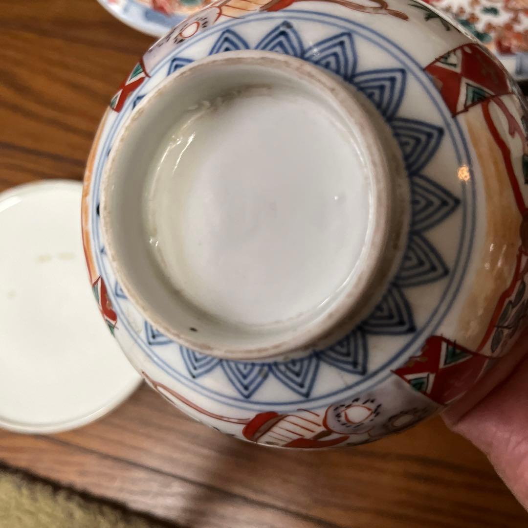 限定最終処分特価古伊万里色絵蓋付お茶碗五客煮物鉢　大きめ　完品　食卓のインテリア