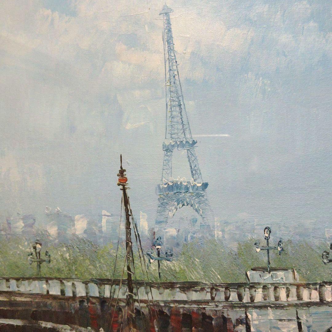 専用油絵　アンティーク額縁付 S.HAYASHI パリセーヌ川エッフェル塔