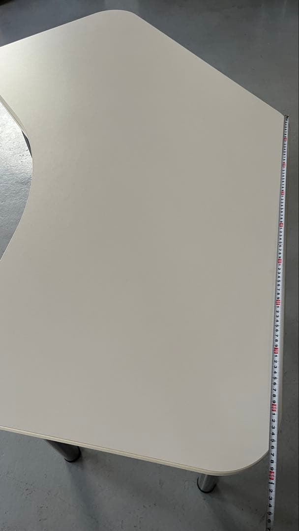 【引取価格】PLUS パソコンデスク ブーメランデスク 鍵付き引出し 白