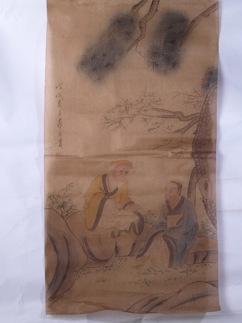 蔵整理品　中国清時代掛け軸　肉筆水彩絵　骨董品　唐物 G1796D4-1