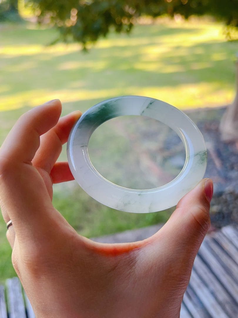 新疆産 天山翠 雪翠 54.7 金糸玉　バングル 白底青 天然石