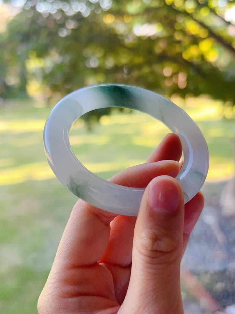 新疆産 天山翠 雪翠 54.7 金糸玉　バングル 白底青 天然石