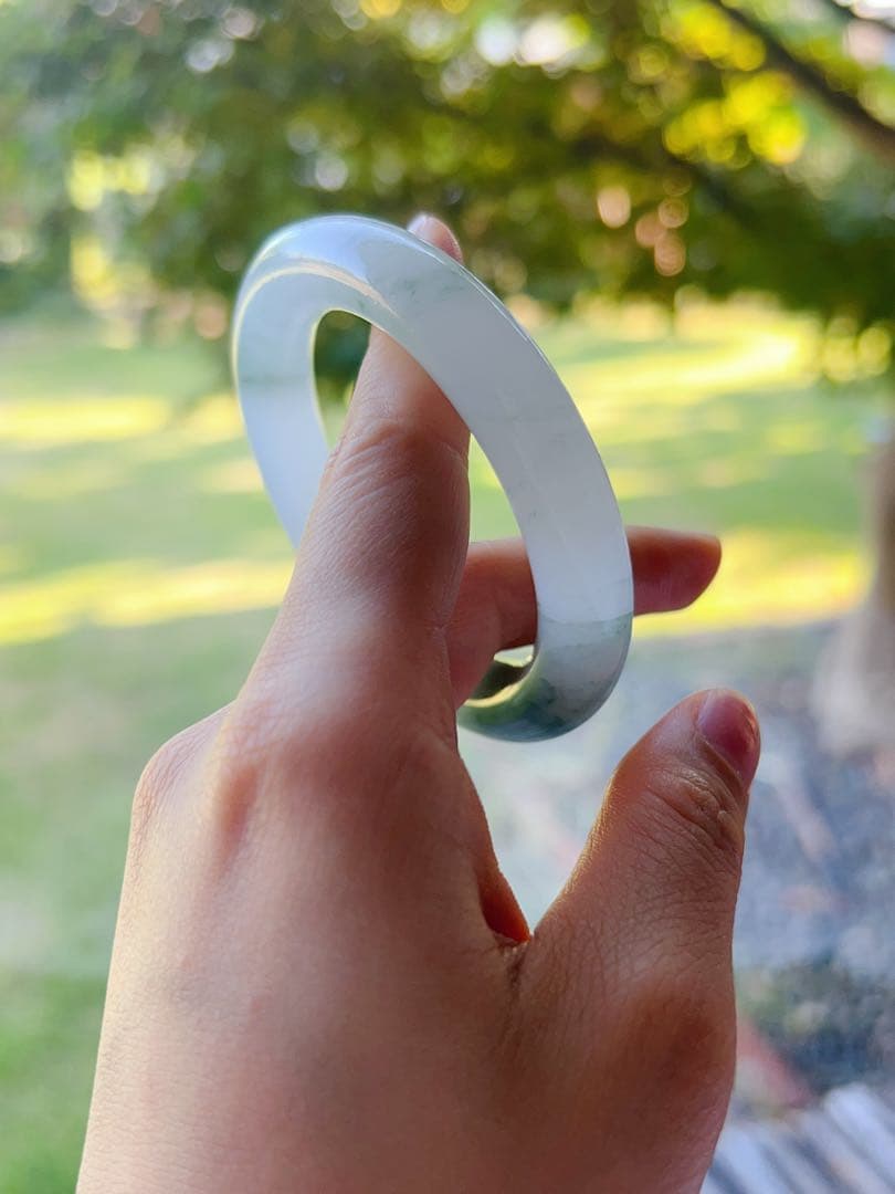 新疆産 天山翠 雪翠 54.7 金糸玉　バングル 白底青 天然石