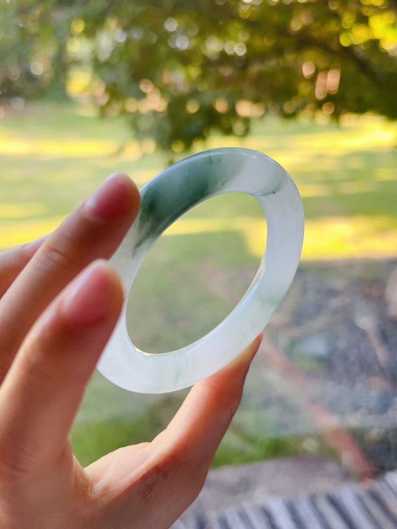 新疆産 天山翠 雪翠 54.7 金糸玉　バングル 白底青 天然石