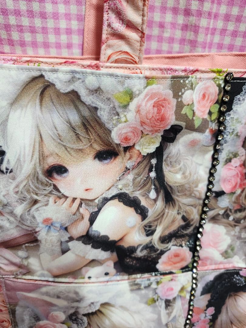 ハンドメイド、女の子パネル生地ビッグサイズトートバッグ