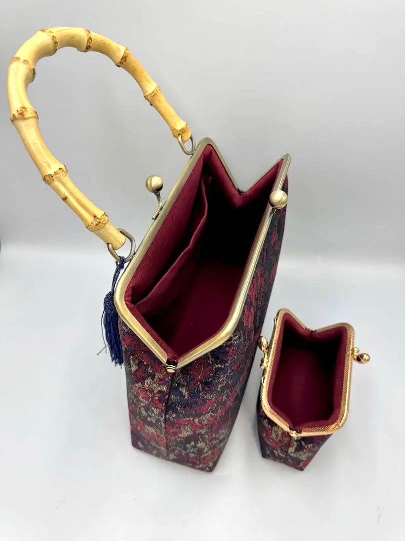 【ハンドメイド】ハンド バッグ バンブー 持ち手 2点セット#B308