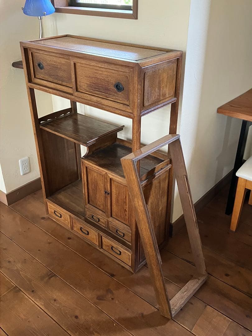 茶箪笥 化粧棚 昭和レトロ 違い棚 小ぶり 古家具 時代家具 アンティーク家具