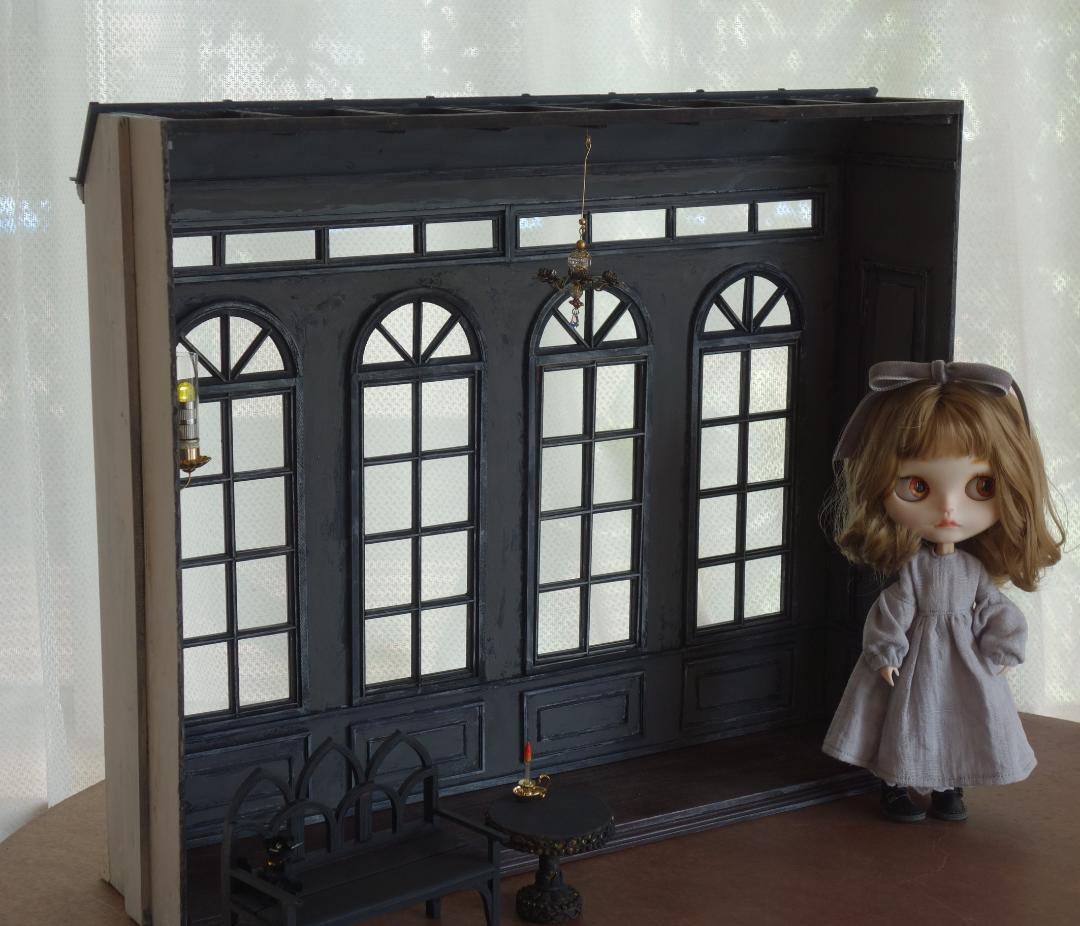 背景ボード　木製ドールハウスNo.3　ゴシック