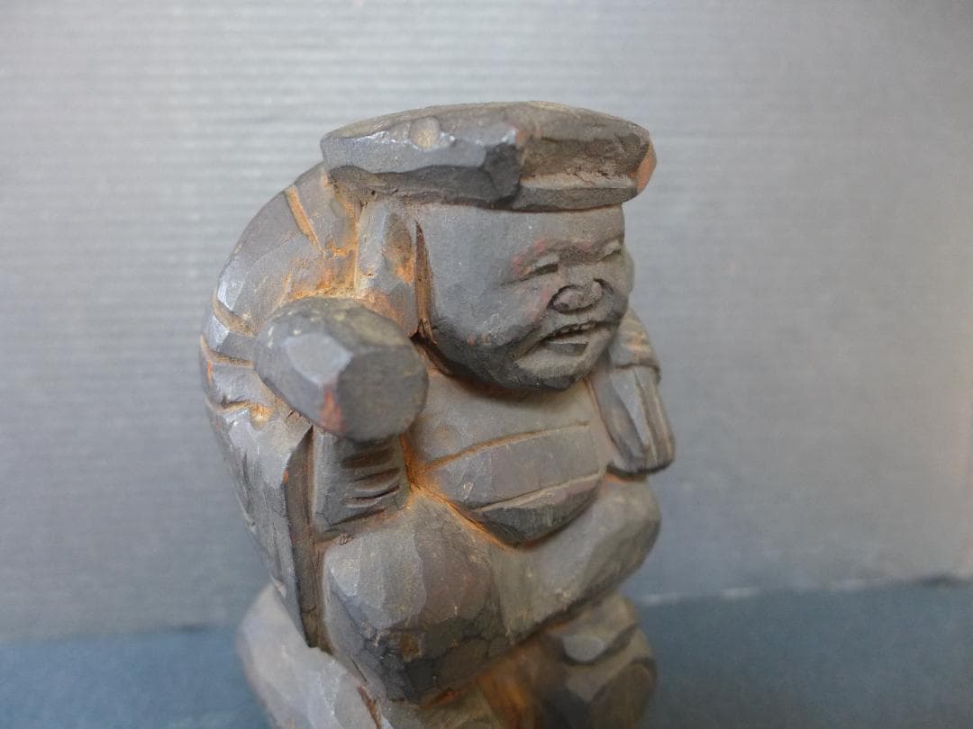 【けんたろう】時代物　江戸期頃　一刀彫　大黒天　木彫　財運　招福物　骨董
