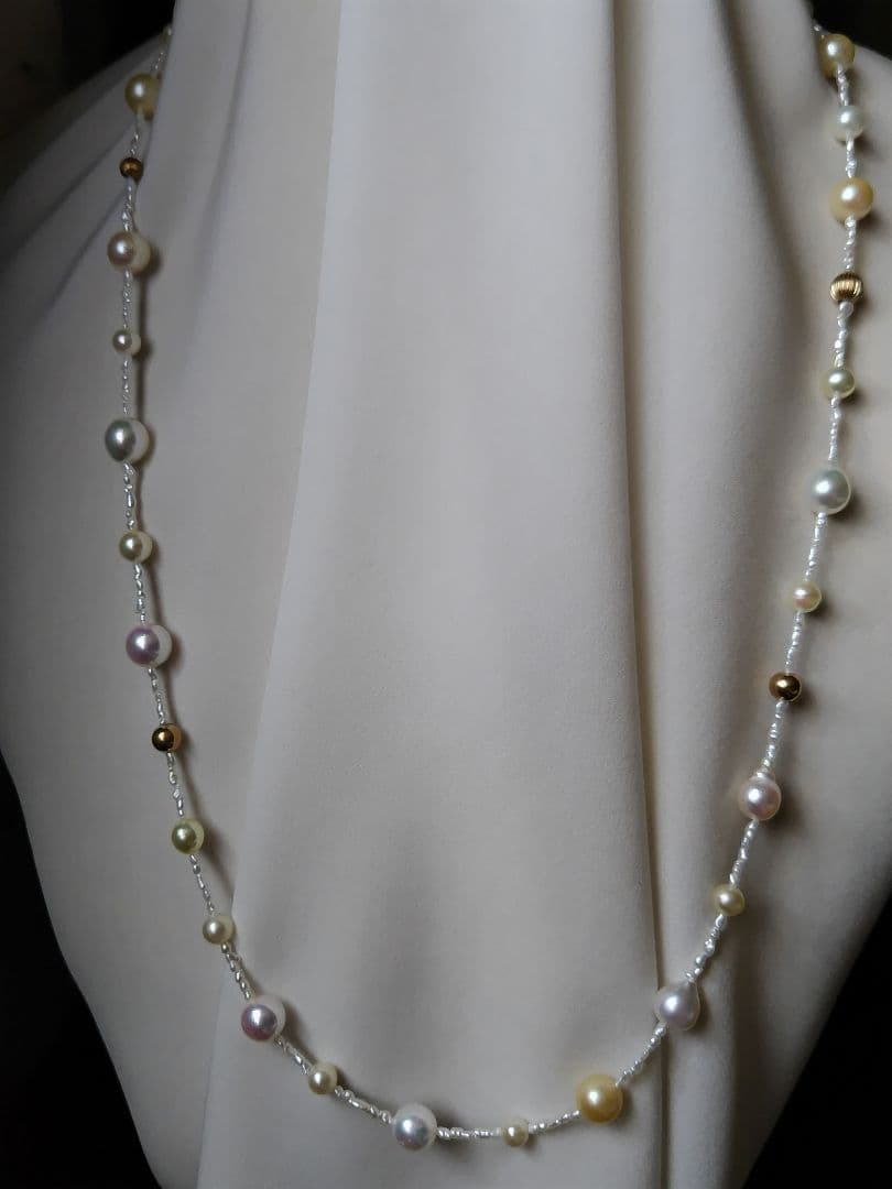 各サイズのアコヤ真珠、あこや芥子パールK14パーツの、セミロングネックレス
