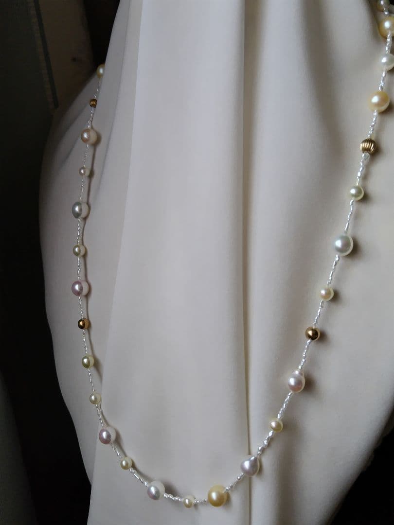 各サイズのアコヤ真珠、あこや芥子パールK14パーツの、セミロングネックレス