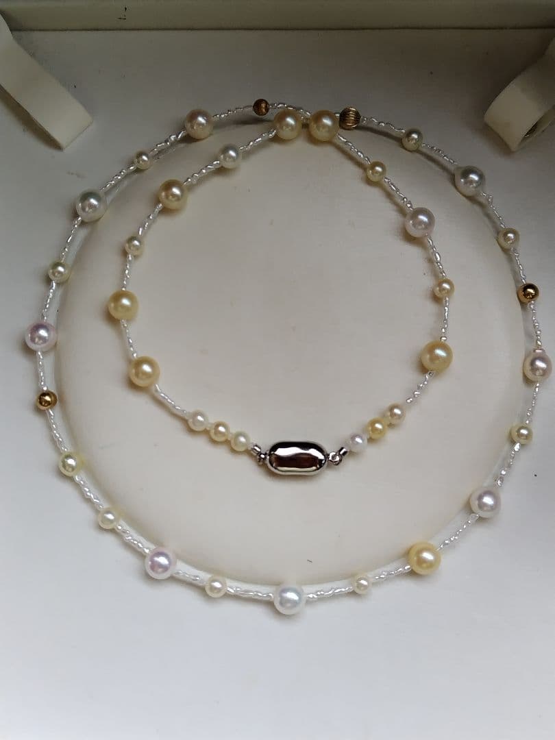 各サイズのアコヤ真珠、あこや芥子パールK14パーツの、セミロングネックレス