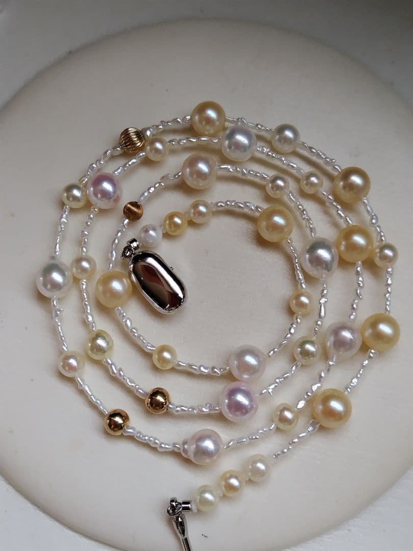 各サイズのアコヤ真珠、あこや芥子パールK14パーツの、セミロングネックレス