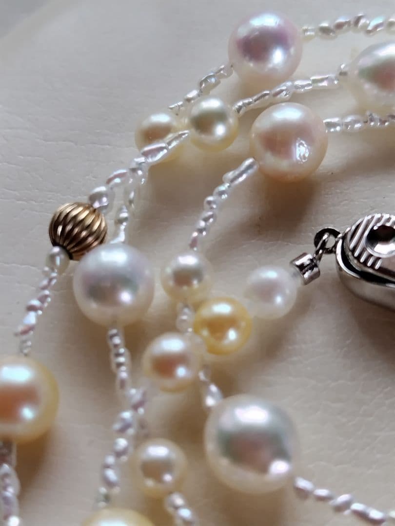 各サイズのアコヤ真珠、あこや芥子パールK14パーツの、セミロングネックレス