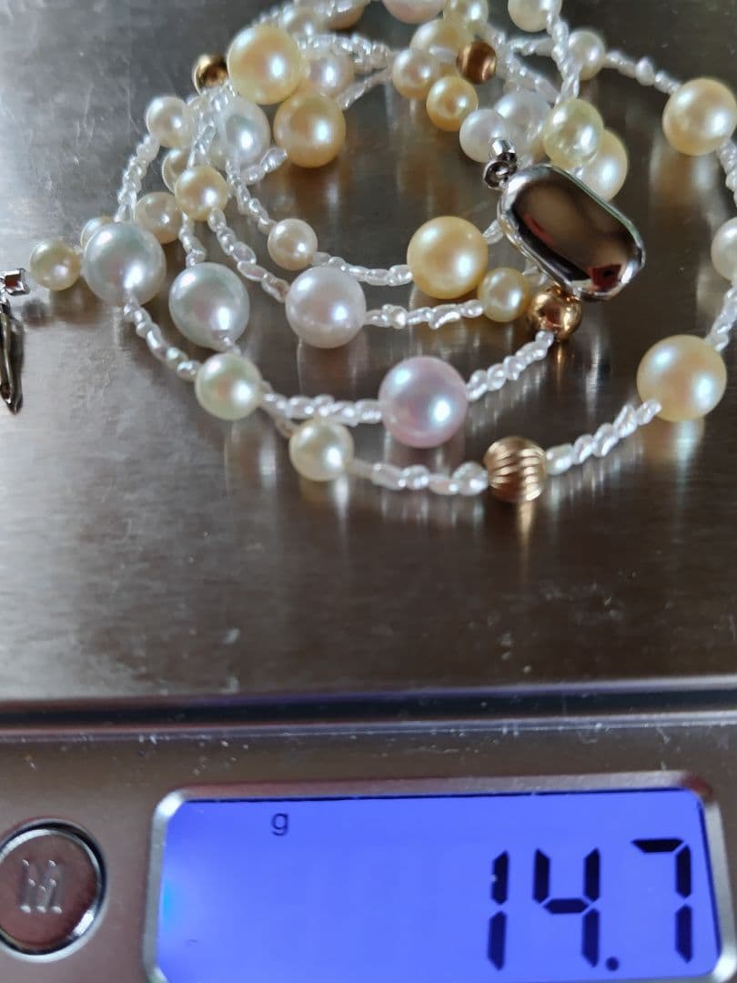 各サイズのアコヤ真珠、あこや芥子パールK14パーツの、セミロングネックレス