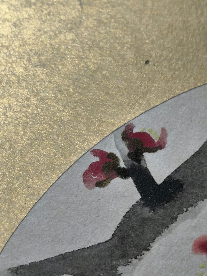 【真作】日本画家 水島裕『紅梅』色紙 日本画 院展特待 季節のしつらえ紅梅