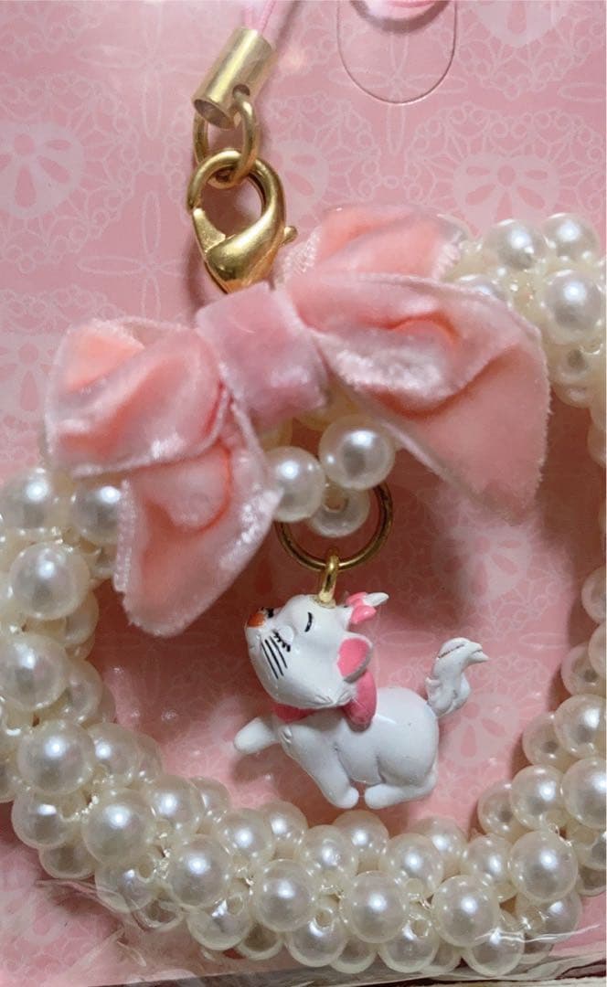 おしゃれキャット マリー ハートパールストラップ ピンクリボン ディズニーストア