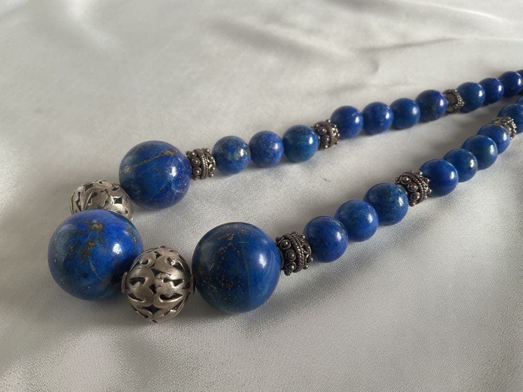 エスニックジュエリー！「極上ラピスラディスとモロッコSV細工」ネックレス