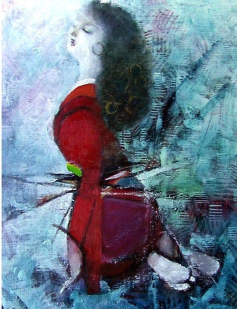 油絵 菅家令子 絵 絵画 インテリア 額付(黒) F6-031201 人物 女性