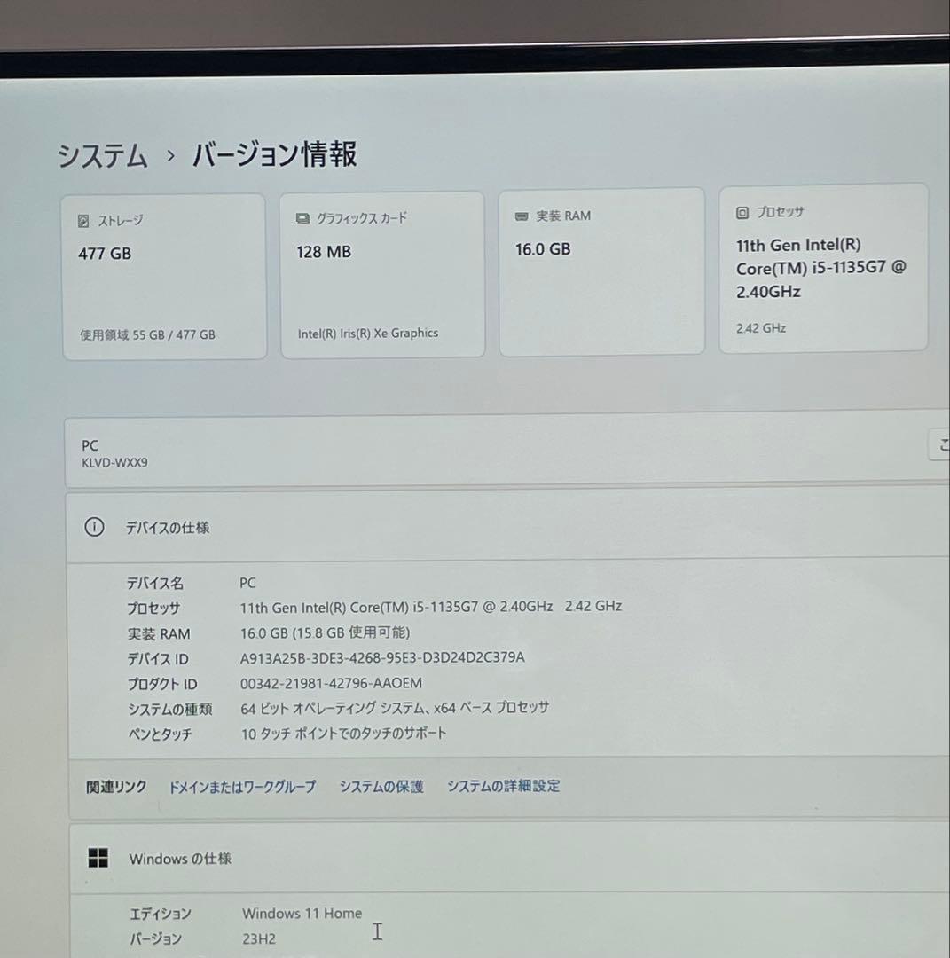 Windowsノート本体 Huawei KLVD-WXX9 i5-1135G7 16GB 512GB