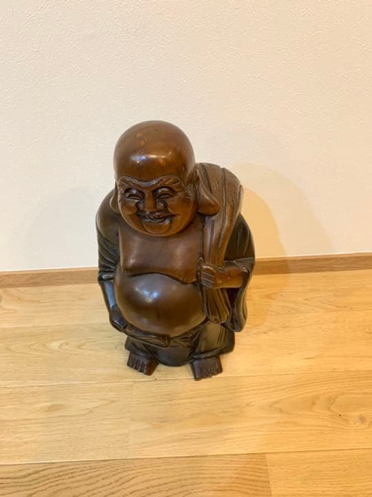 自然木彫刻 布袋尊 木製彫刻 道教神 布袋様 弥勒菩薩の化身 七福神　木彫り