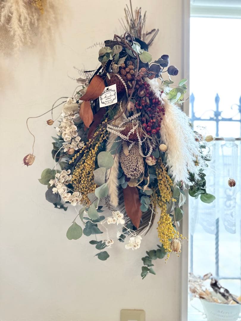 ＊ミモザとバンクシアとユーカリのネイティブフラワースワッグ＊ 75㌢ 超特大