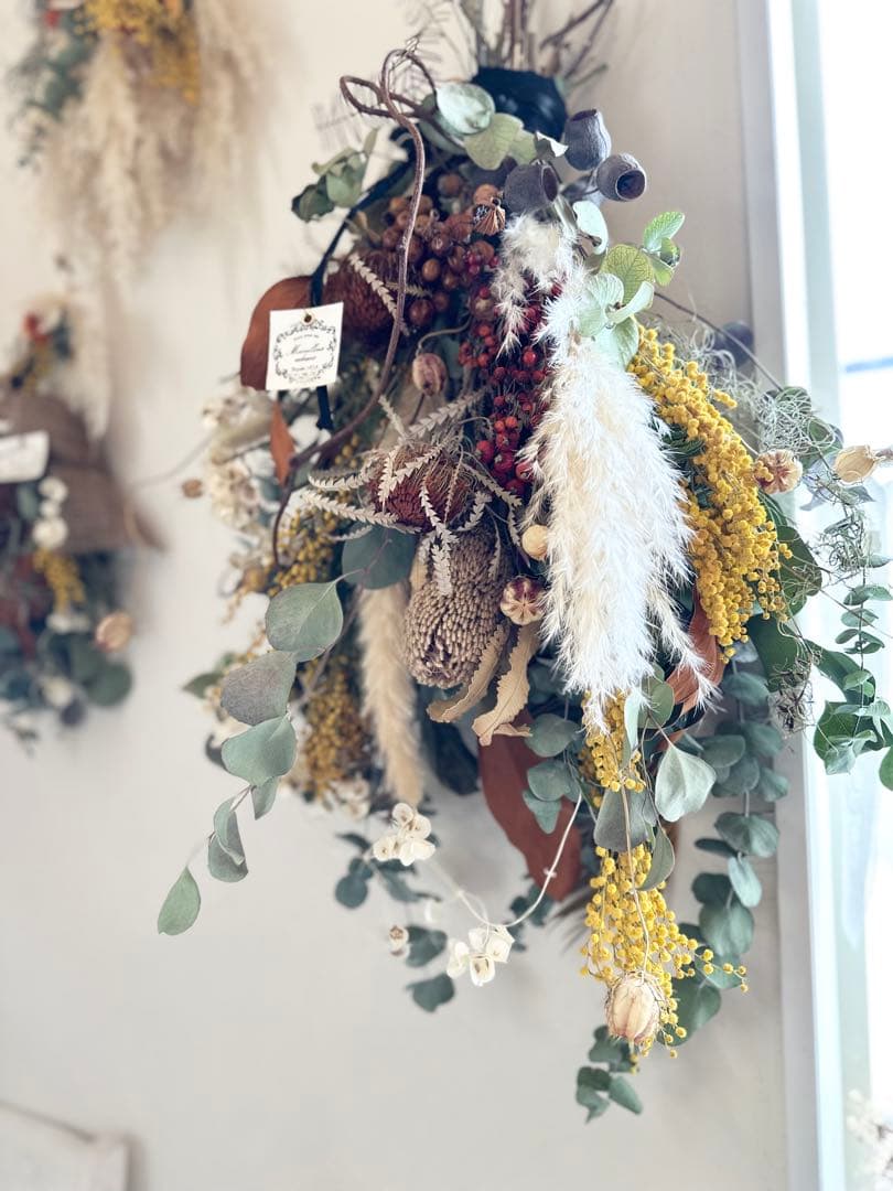 ＊ミモザとバンクシアとユーカリのネイティブフラワースワッグ＊ 75㌢ 超特大