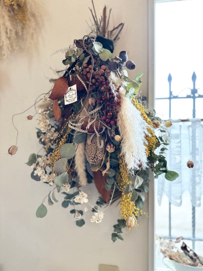 ＊ミモザとバンクシアとユーカリのネイティブフラワースワッグ＊ 75㌢ 超特大