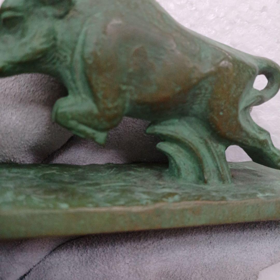 文鎮　青銅　牛　津田永寿　箱有り