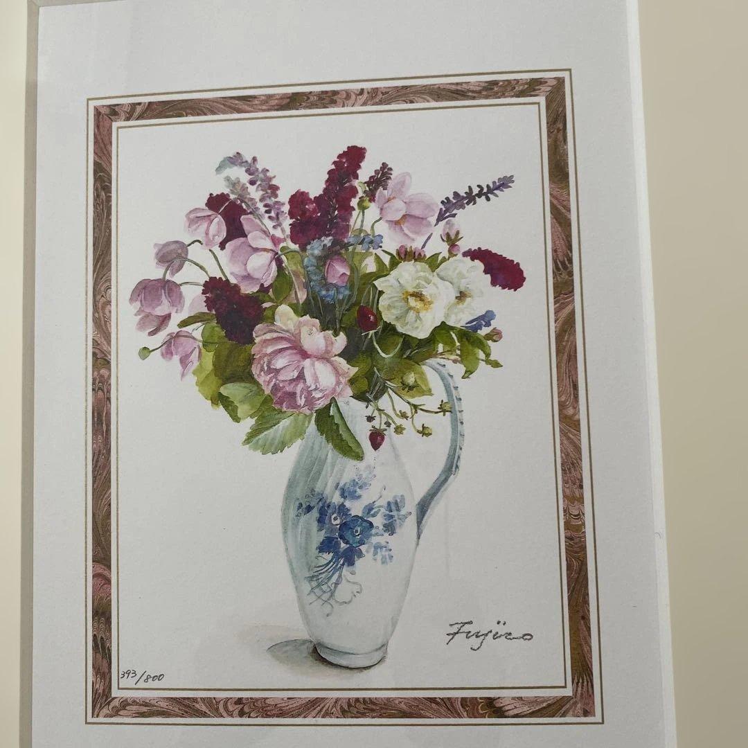 【橋本不二子】　ピンクのばらをブルーフラワーの器に　ダイヤモンドスクリーニング