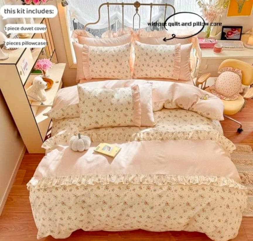 新品★綿100%オフホワイト薔薇✕ピンクギンガムチェックシングル掛け布団枕カバー